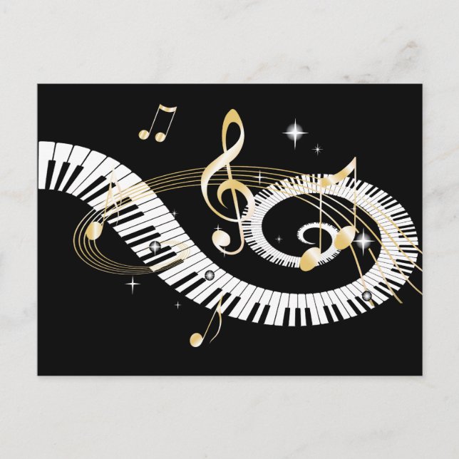 Carte Postale Clés de piano et notes d'or de musique (Devant)