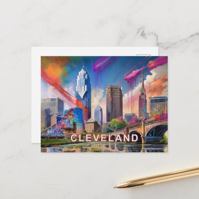 Carte Postale Cleveland Abstrait Art (Devant/Arrière en situation)