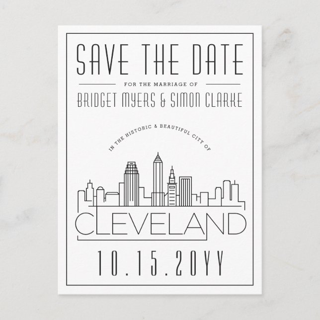 Carte Postale Cleveland Mariage | Skyline stylisée Enregistrer l (Devant)