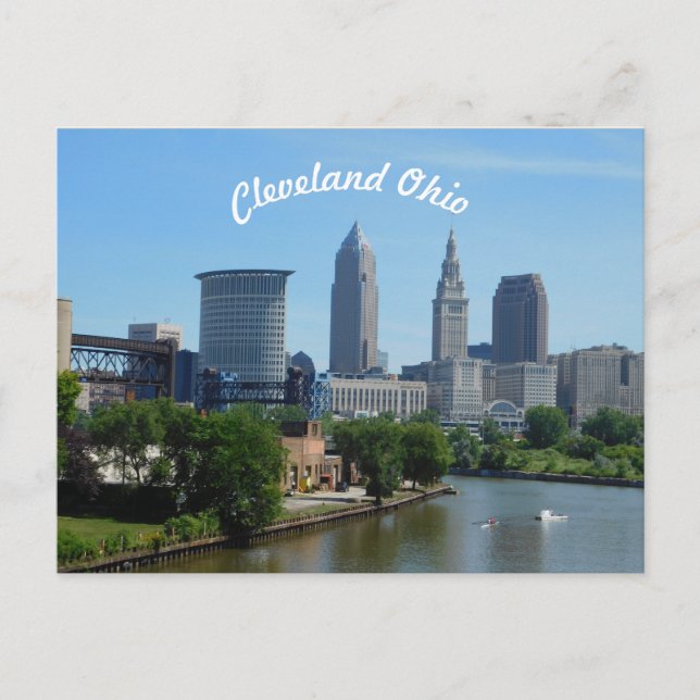Carte Postale Cleveland, Ohio River Skyline Postcard (Curve) (Devant)
