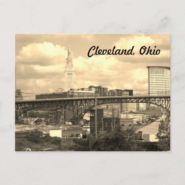 Carte postale Cleveland Ohio Sepia Skyline (Devant)