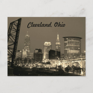 Carte Postale Cleveland Ohio Sepia Skyline Nuit