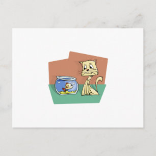 Carte Postale Clipart de cuvette de chat et de poissons