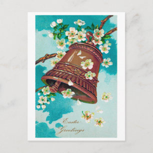 Carte Postale Cloche de Pâques vintage et fleurs de cerisiers
