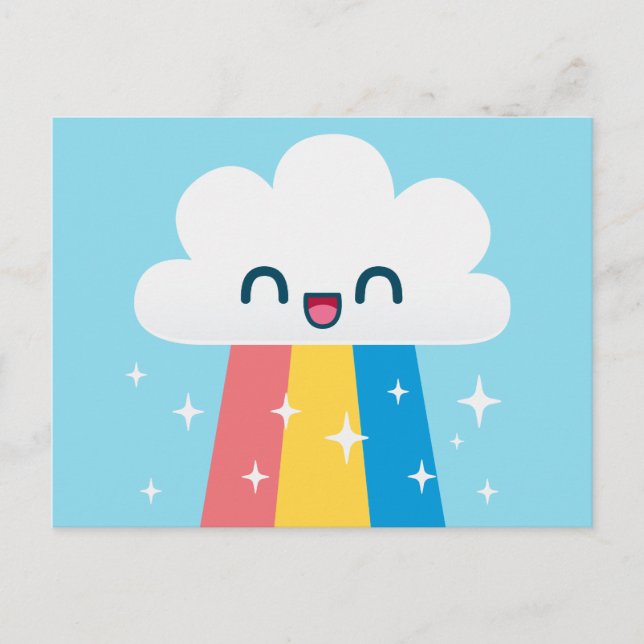 Carte Postale Cloud arc-en-ciel mignon et excité avec étincelles (Devant)