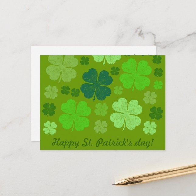 Carte Postale Clovers verts, Lucky Clovers, Saint Patrick's Day (Devant/Arrière en situation)