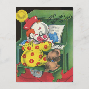 Carte Postale Clown Ancien & Chien Chantent Joyeux Anniversaire