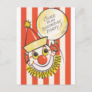 Carte Postale Clown Ancien Viens À Ma Fête D'anniversaire