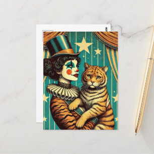 Carte Postale Clown de cirque et Kitty de tigre