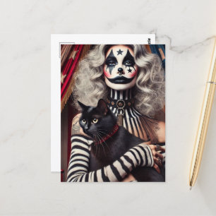 Carte Postale Clown de cirque et un Kitty noir
