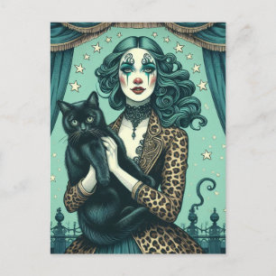 Carte Postale Clown de cirque et un Kitty noir