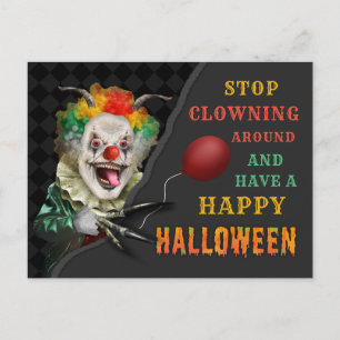 Carte Postale Clown effrayant Cirque Déplaisant Halloween drôle 
