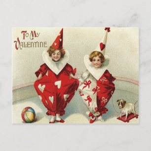 Carte Postale Clown enfants Chien Ball Coeur