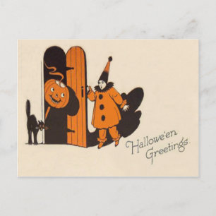 Carte Postale Clown Jack O Lantern Chat Noir