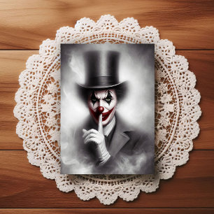 Carte Postale Clown Vintage Troublé Avec un Sourire Siniètre 