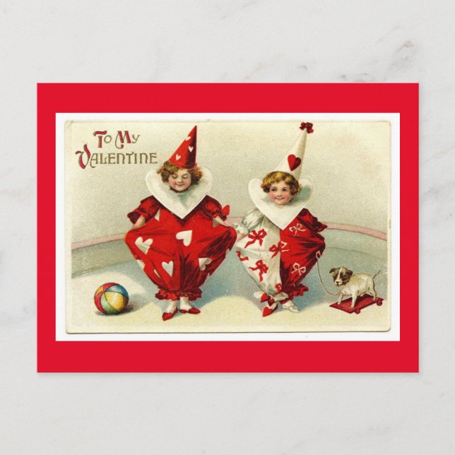Carte Postale Clowns de la Saint-Valentin vintage (Devant)