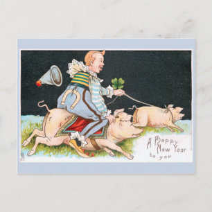 Carte Postale Clowns de Noël, cochons et symboles de chance