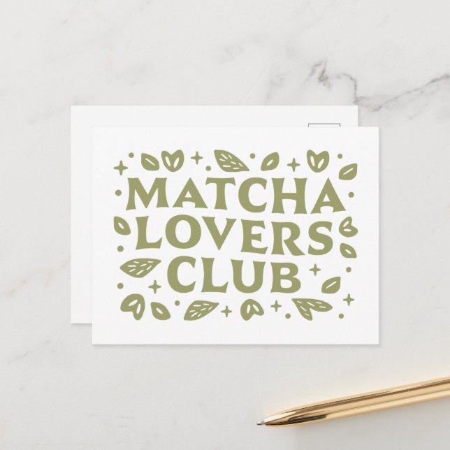 Carte Postale Club amoureux de Matcha esthétique (Devant/Arrière en situation)