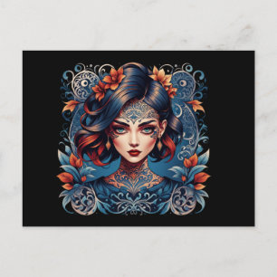 Carte Postale Club Dames tatouées, Bleu