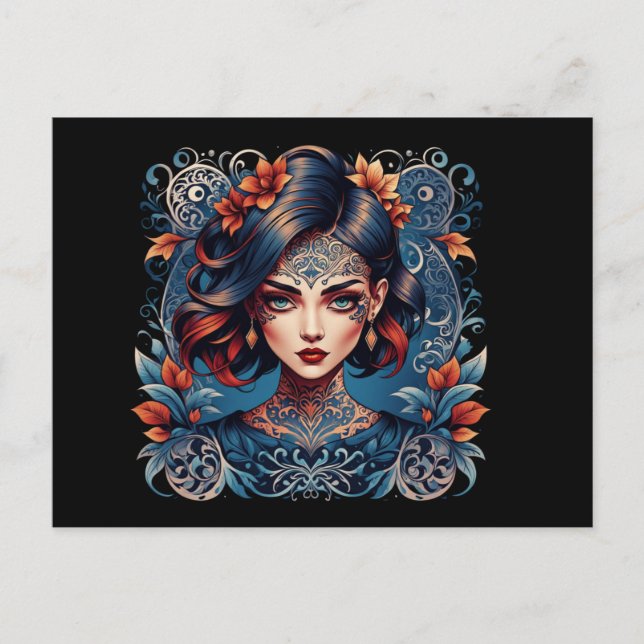 Carte Postale Club Dames tatouées, Bleu (Devant)