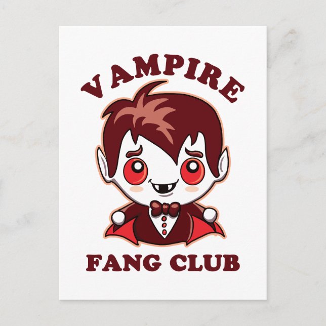 Carte Postale Club Fang | Pun Drôle Et Vampire Mignons (Devant)