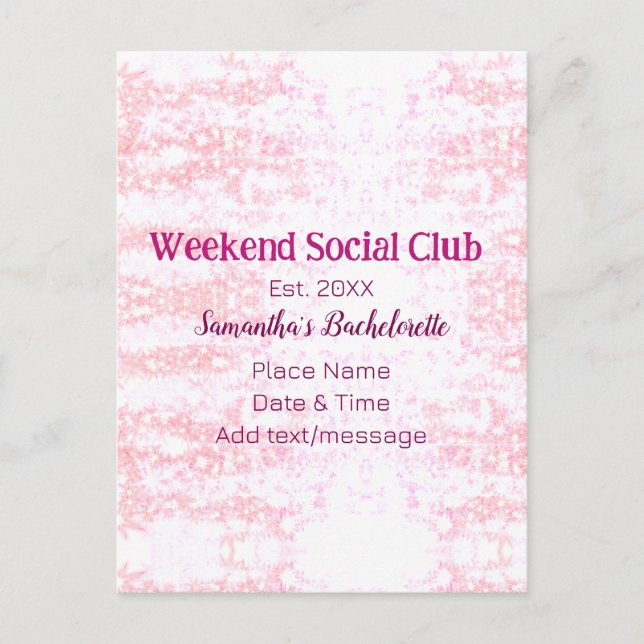 Carte Postale club social du week-end rose paillettes enterremen (Devant)