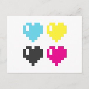 Carte postale CMYK Pixel Hearts