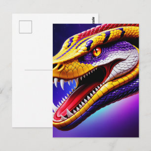 Carte Postale Cobra rouge vif violet blanc et jaune écailles