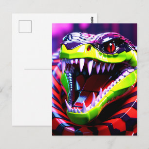 Carte Postale Cobra serpent aux lèvres vertes et sourcils roses