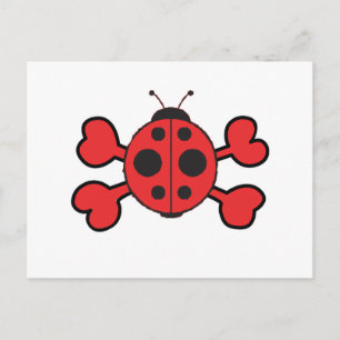 Carte Postale coccinelle Crâne os croisés rouges