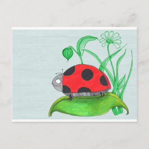 Carte Postale coccinelle rouge géante sur une feuille
