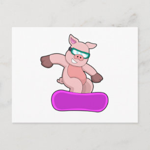 Carte Postale Cochon à Snowboard Sports & Ski lunettes