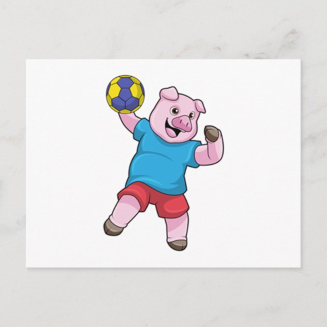 Carte Postale Cochon au handball (Devant)
