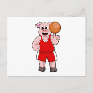 Carte Postale Cochon au sport de basket-ball