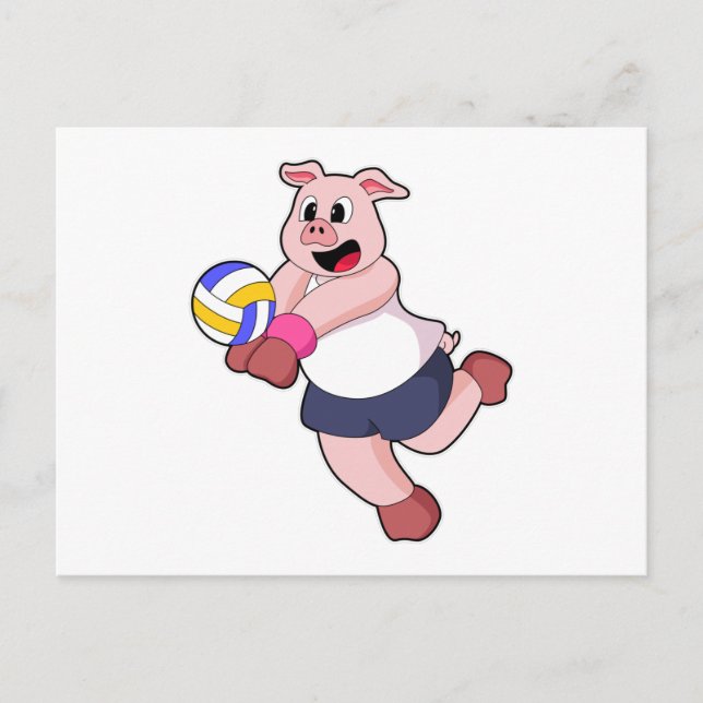 Carte Postale Cochon au sport de volley-ball (Devant)