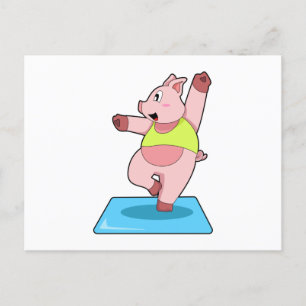 Carte Postale Cochon au yoga Fitness