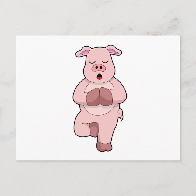 Carte Postale Cochon au yoga sur une jambe (Devant)