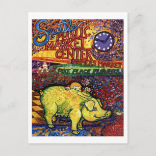 Carte Postale Cochon aux fleurs