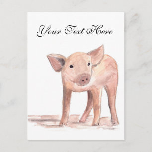 Carte Postale Cochon bébé porcelet Animal Aquarelle Ferme Mignon