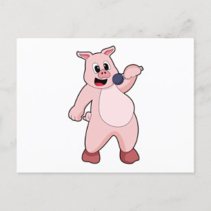 Carte Postale Cochon chantant avec microphone