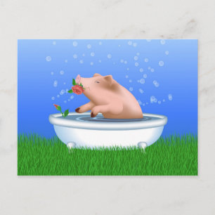 Carte Postale Cochon dans le bain