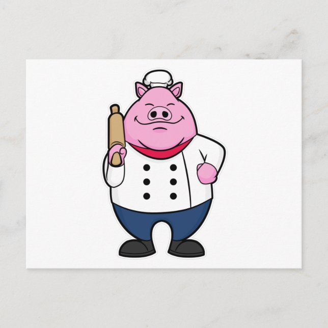Carte Postale Cochon de cuisine avec rouleau à pâtisserie (Devant)