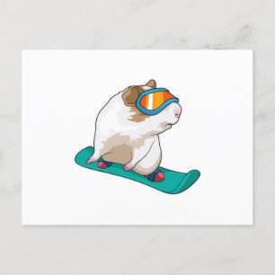 Carte Postale Cochon de Guinée Snowboard Snowboard