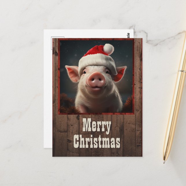 Carte Postale Cochon de Noël (Devant/Arrière en situation)