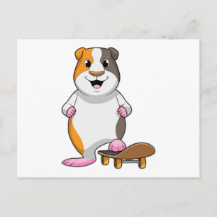 Carte Postale Cochon d'Inde en skateur avec planche à roulettes