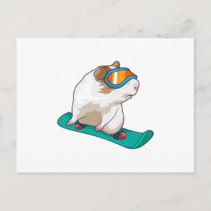 Carte Postale Cochon d'Inde Snowboardeur Snowboard