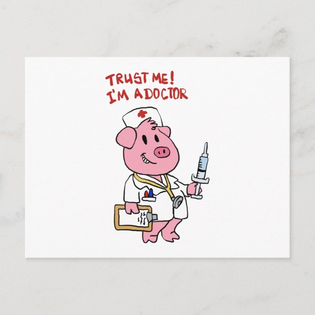 Carte Postale Cochon docteur avec seringue à la main | choisir l (Devant)