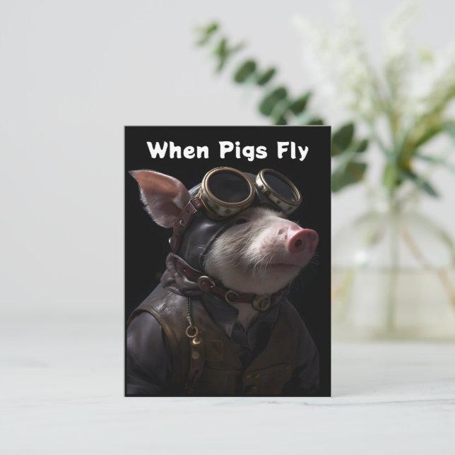 Carte Postale Cochon drôle comme pilote (Debout devant)