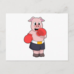 Carte Postale Cochon en boxeur sur un ring