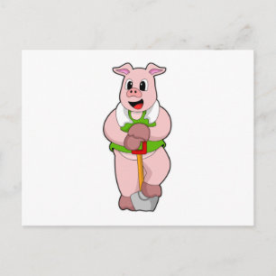 Carte Postale Cochon en fermier avec lunette